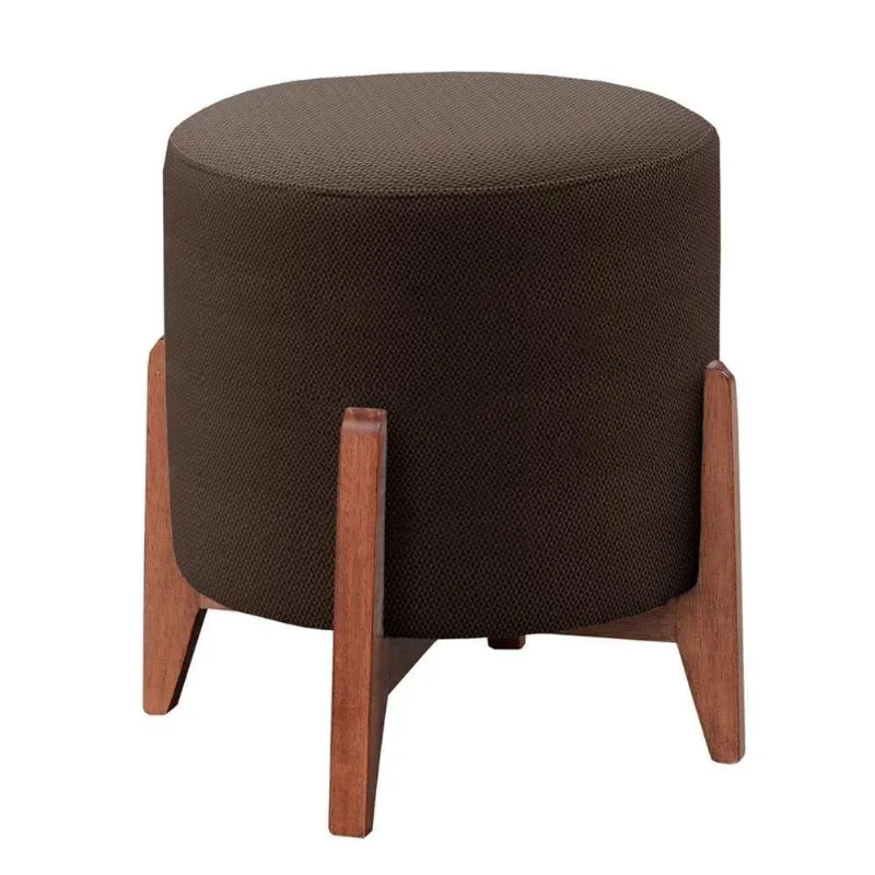 Puff Banqueta Thor Luxo Madeira Maciça Premium Veludo Marrom