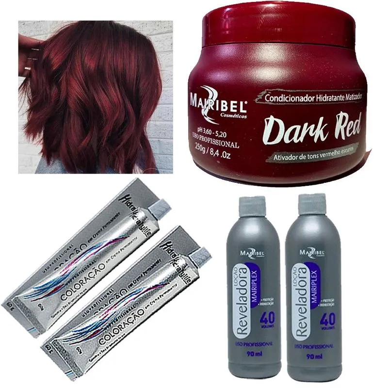 Kit Dark Red 1 Masc. 2 Tinta Nº66.66 e 2 ox 40 Vol. Mairibel