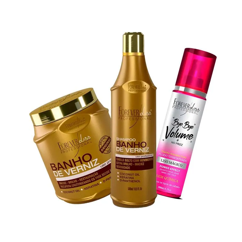 Kit Mega Banho De Verniz E Bye Bye No Frizz Forever Liss