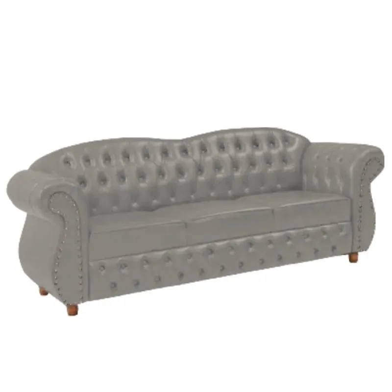 Sofá Chesterfield Merlo 3 lugares 2M - Veludo Cinza Prata / Decoração, recepção, Barbearia, sala tv estar