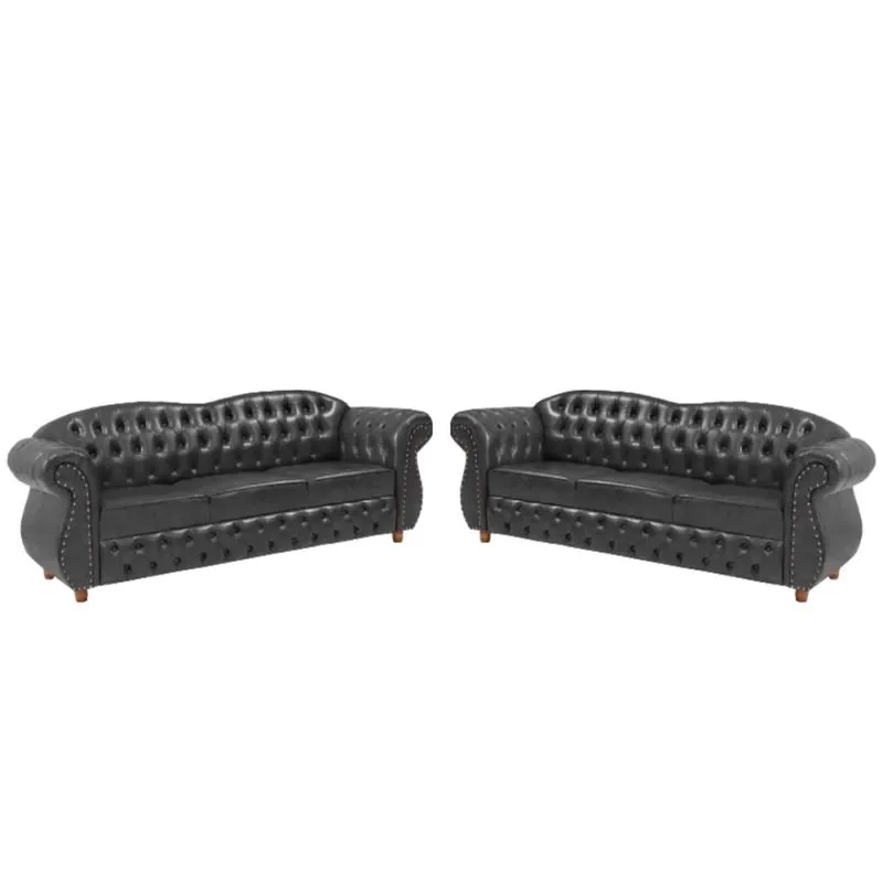 Dois Sofás Chesterfield Merlo 3 lugares 1,80 - Corano Preto / Decoração, recepção, Barbearia, sala tv estar