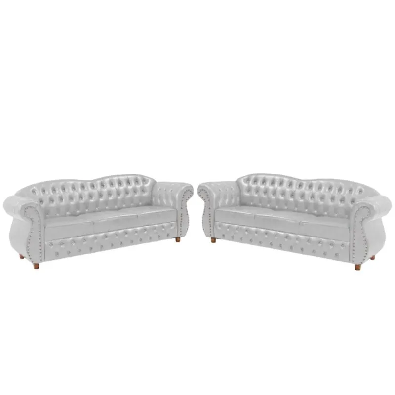 Dois Sofás Chesterfield Merlo 3 lugares 1,80 - Corano Branco / Decoração, recepção, Barbearia, sala tv estar