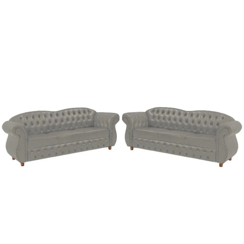 Dois Sofás Chesterfield Merlo 3 lugares 1,80 - Suede Cinza Prata / Decoração, recepção, Barbearia, sala tv