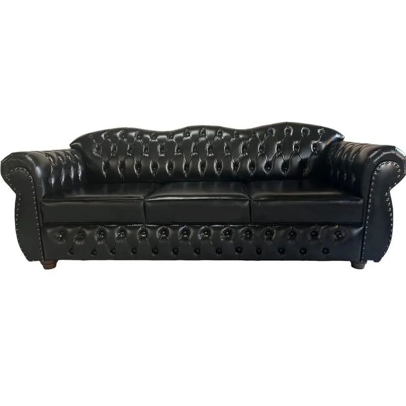 1 sofá chesterfield capitone imperatriz 2.30M (3 lugares) + 1 poltrona - corano preto / sala - recepção - barbearia - TV