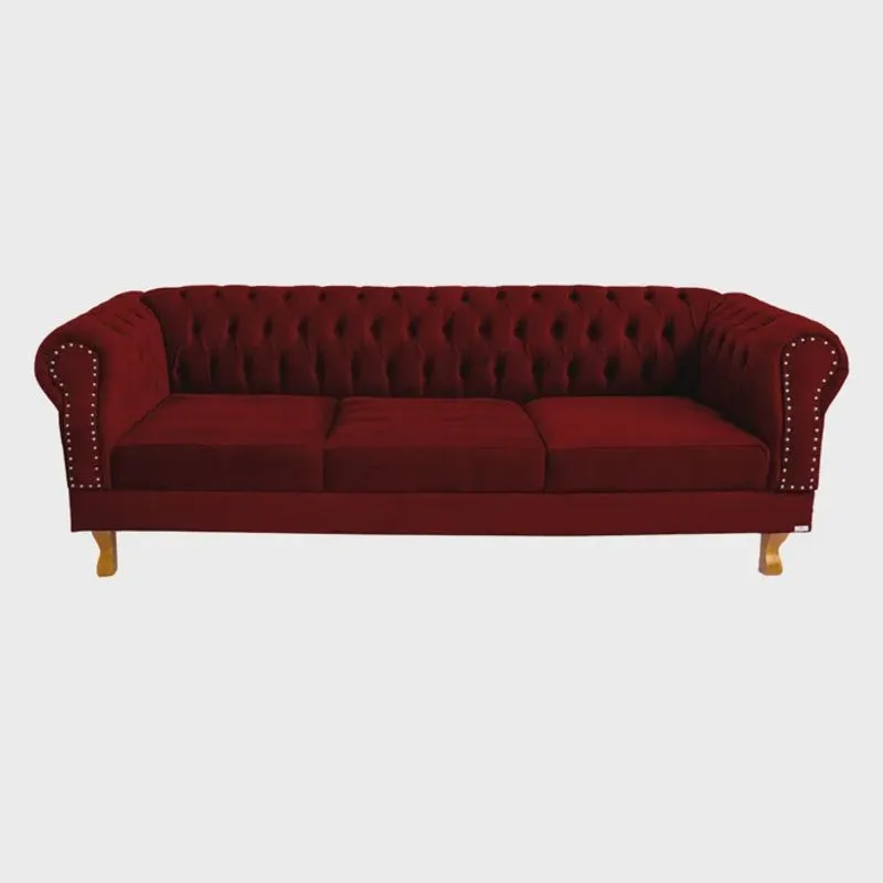 Sofá duque 1.80M com 3 assentos suede bordo - pronta entrega / sofá - salão - TV - chesterfield