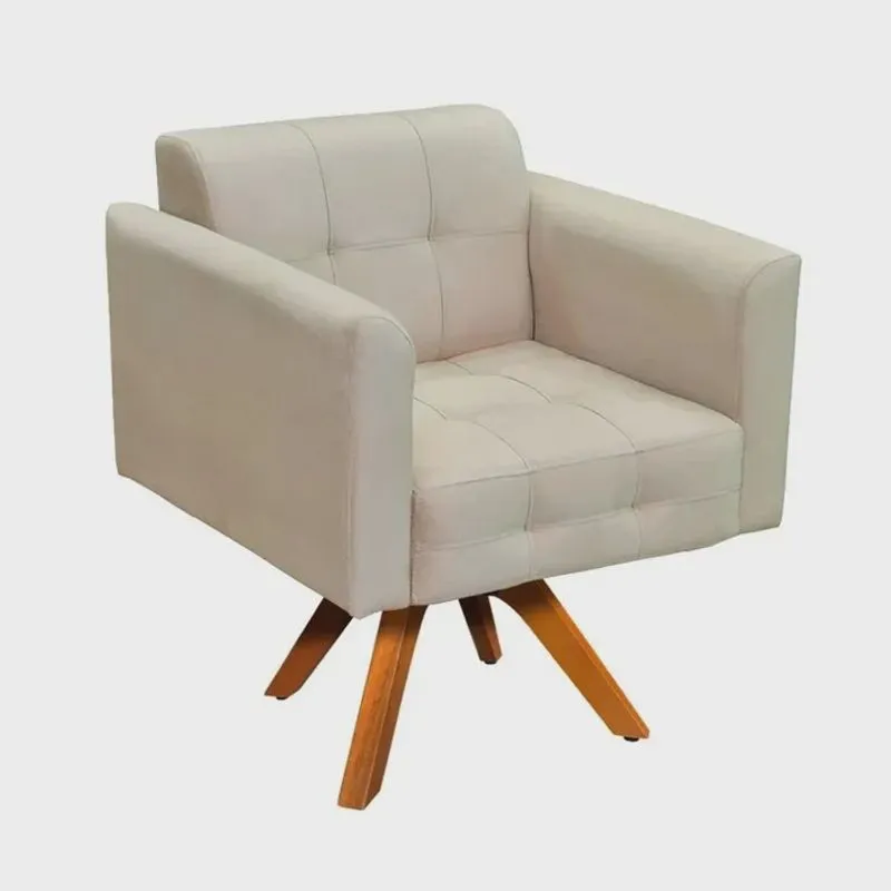 Poltrona gran elisa giratória suede bege pé madeira - pronta entrega / sofá - salão - TV - chesterfield