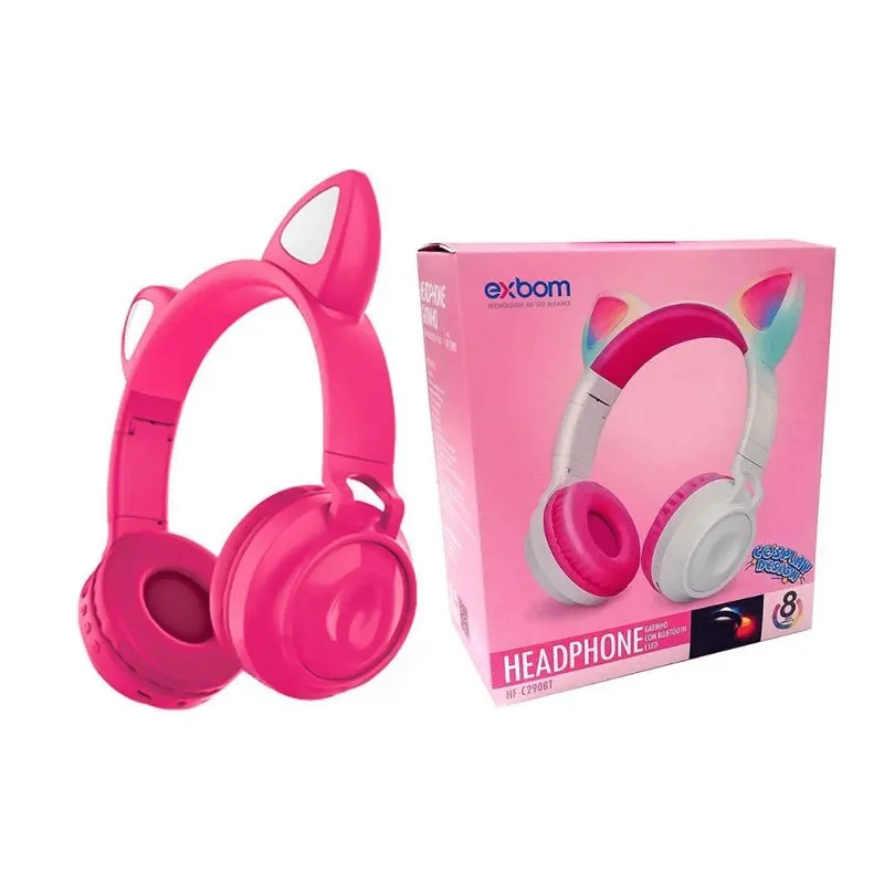 Fone de Gatinho (Headphone) com LED sem fio - Rosa Escuro