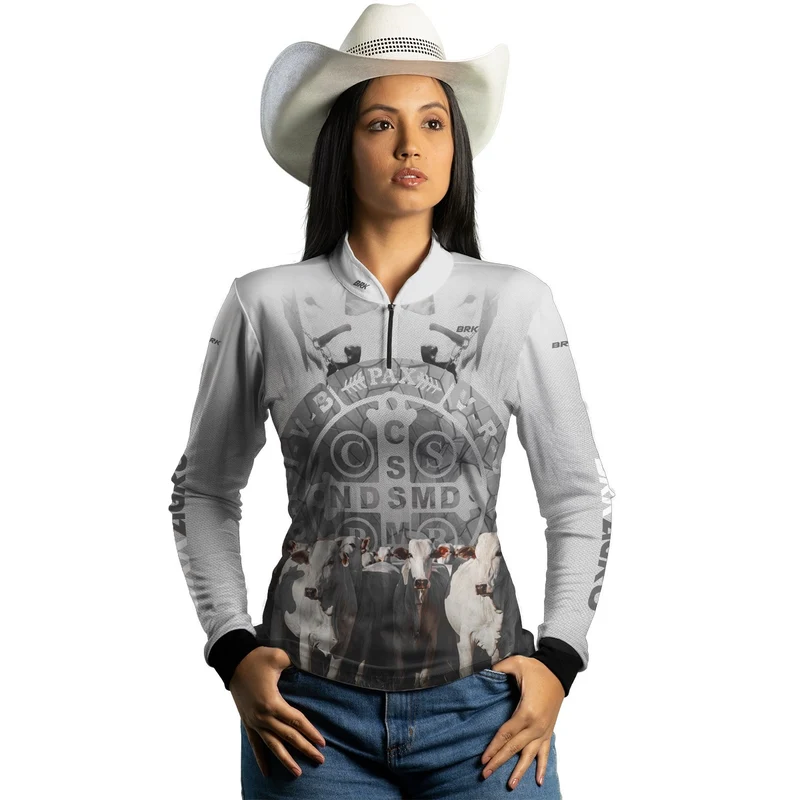 Camisa Agro Feminina Brk Pecuária Branca São Bento com UV50+ G2