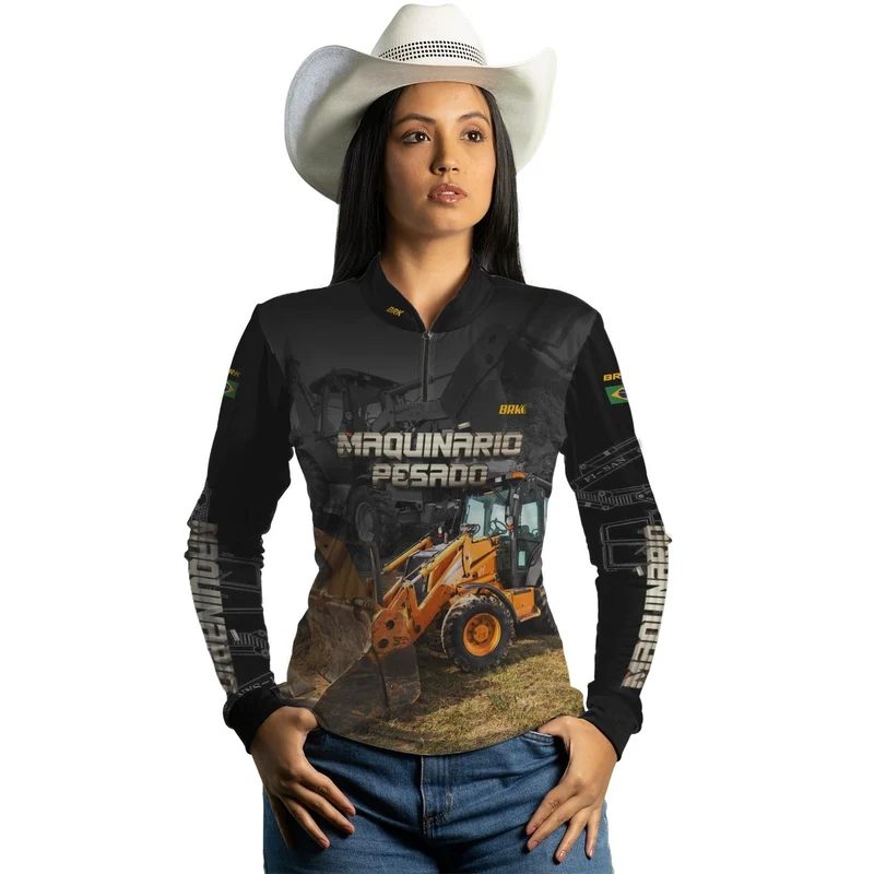 Camisa Agro Feminina Brk Retroescavadeira com Proteção Solar UV50+ G