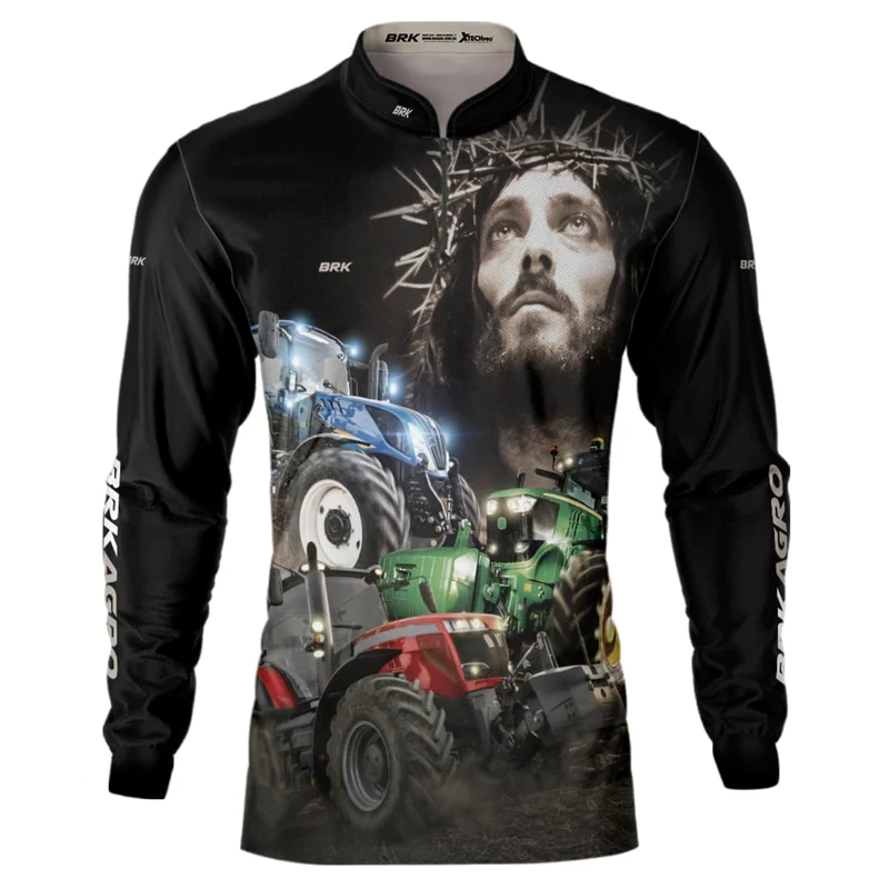 Camisa Agro Brk Trator Jesus Preta com Proteção Solar UV50+ P