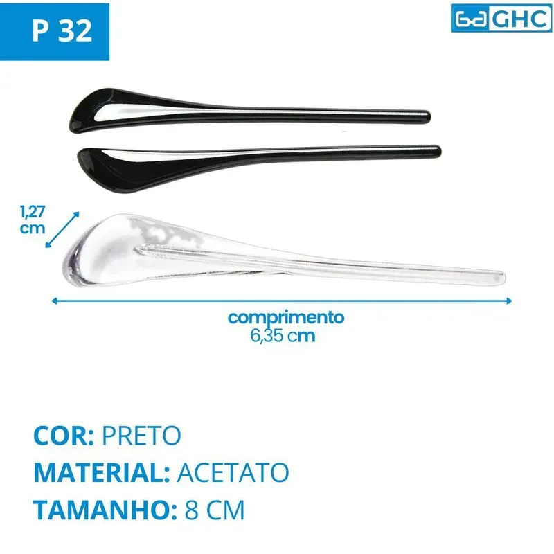 02 Par Ponteira Haste Silicone - Acetato Preto P 32 Aviador