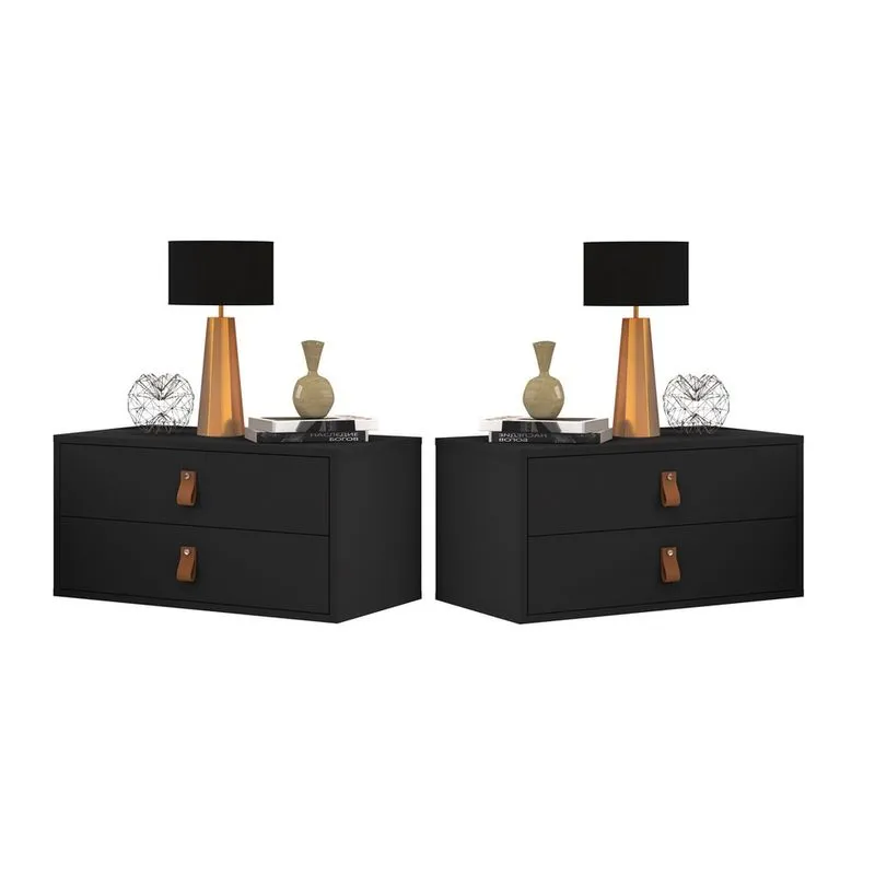 Kit DuasMesa de Cabeceira Unic 60cm Suspeso 2 Gavetas Preto