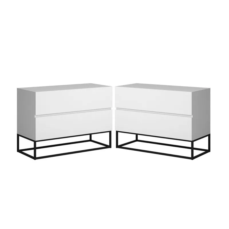 Conjunto 2 Mesa de Cabeceira Eros 60 Estilo Industrial Base Preta