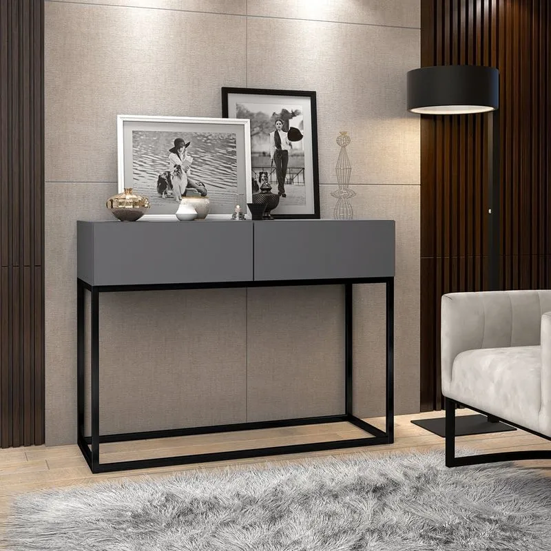 Aparador Buffet Estilo industrial 2 Gavetas Cinza com Preto