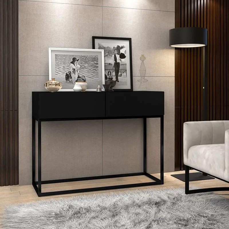 Aparador Buffet Hall De Entrada Luxo Eros 02 Gavetas 90cm Preto