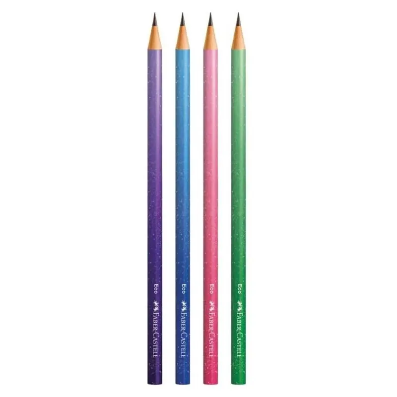 Kit 04 Lapís Preto de Escrever Glitz Decorado Degradê Cores Sortidas Faber Castell