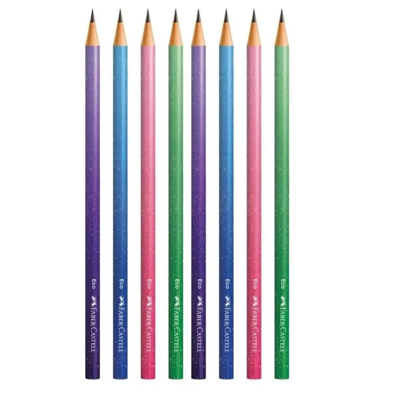 Kit 08 Lapís Preto de Escrever Glitz Decorado Degradê Cores Sortidas Faber Castell