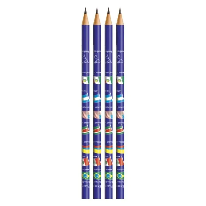 Kit 04 Lapís Preto de Escrever Estampado de Bandeira de Países Faber Castell