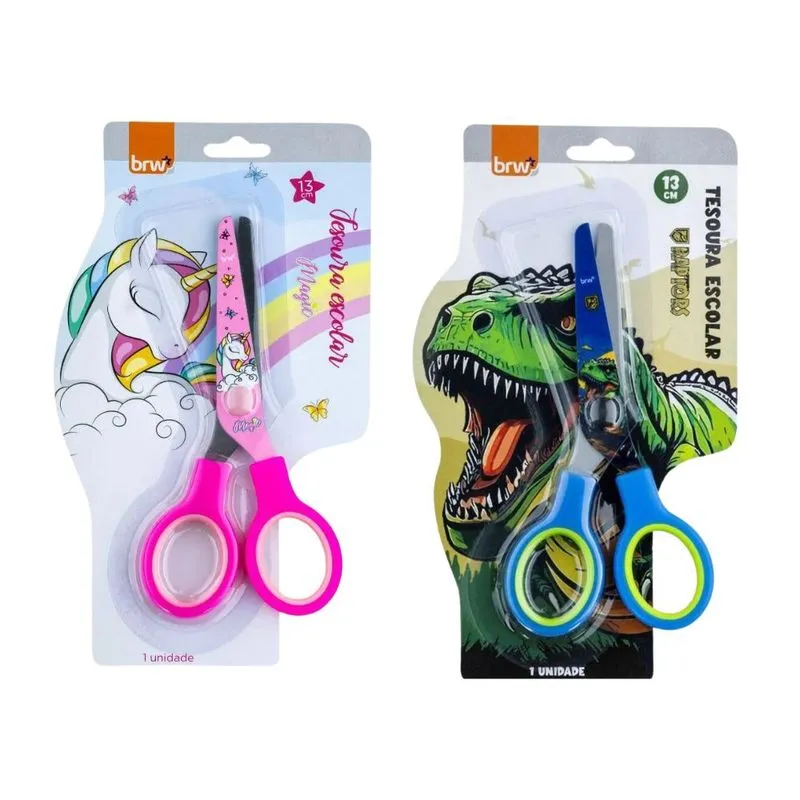 Kit 02 Tesouras Escolar Infantil Corte Redondo 13cm brw