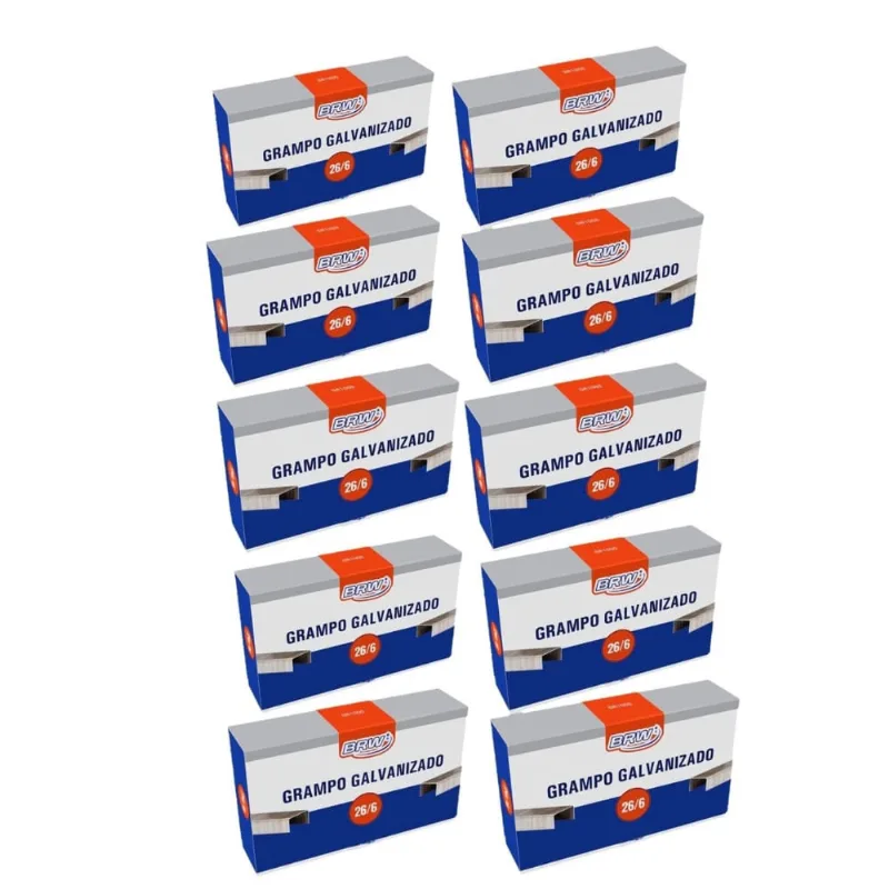Kit 10 Caixas de Grampo Galvanizado 26/6 1000 Unidades Cada brw