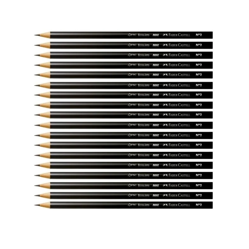 Kit 20 Lápis de Escrever Preto Redondo Ecolápis Max Nº2 hb Faber Castell