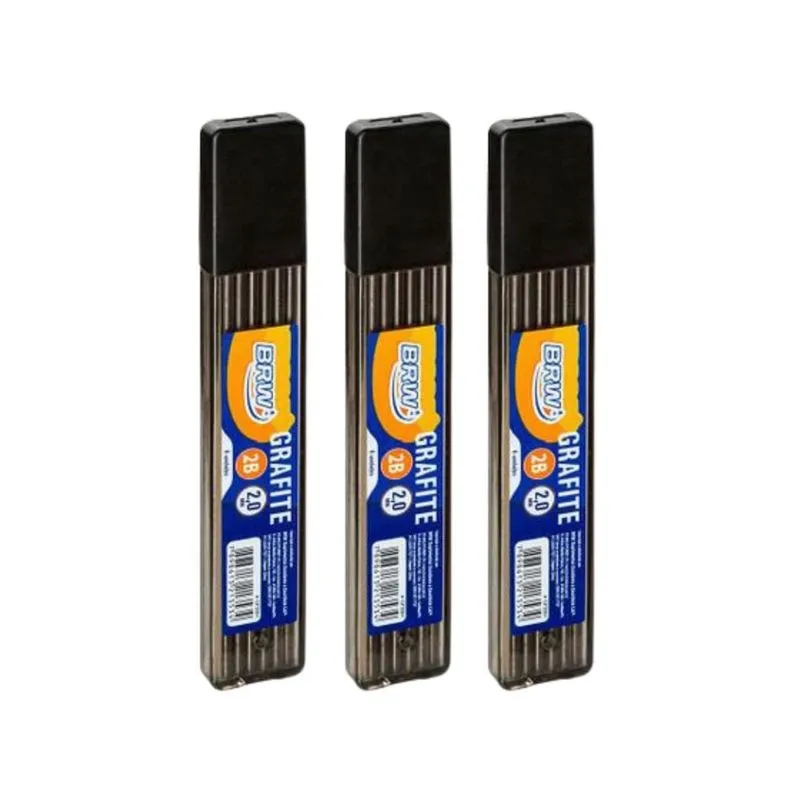 Kit 03 Grafite 2.0mm 2B c/ 6 Minas Cada Grosso Resistente brw