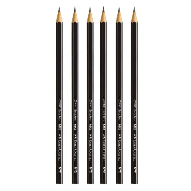 Kit 06 Lápis Preto Nº2 Max Sextavado 1205 hb Faber Castell