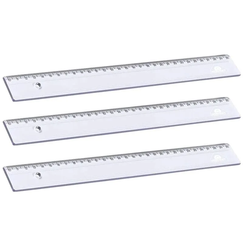 Kit 03 Réguas 30cm Poliestireno Transparente Cristal - Acrimet