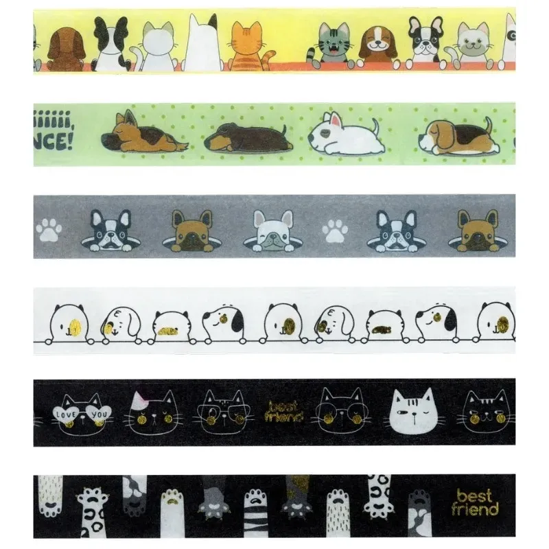 Kit 06 Fitas Decorativa Washi Tape Pets Best Friends 15mm x 3mm brw