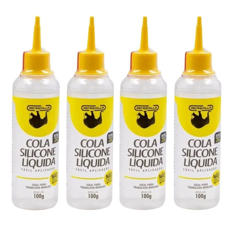 Kit 04 Colas Silicone Líquida 100g Rendicolla Colagem e Aplicação Rápida Fixador Artesanato Cola Fria