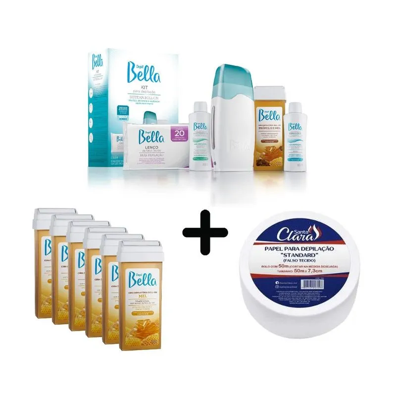 Kit Depilação + 6 Ceras Refil Depil Bella + Papel Perlon