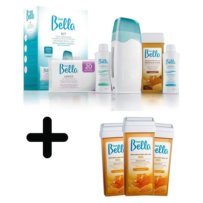 Kit Depilação Roll-on Bivolt Depil Bellla + 3 Ceras Refil