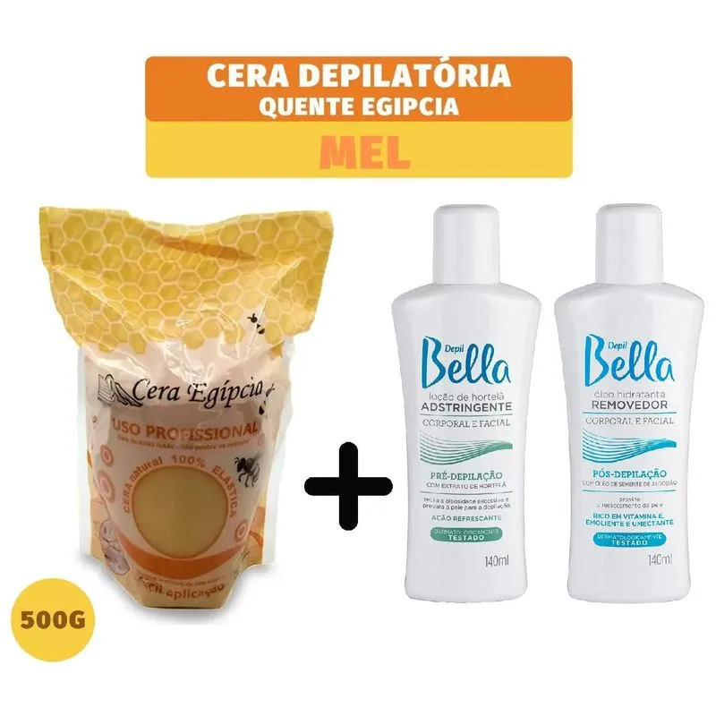 Cera Depilatória Egipcia Anestésica Mel 500g + Oleo E Loção