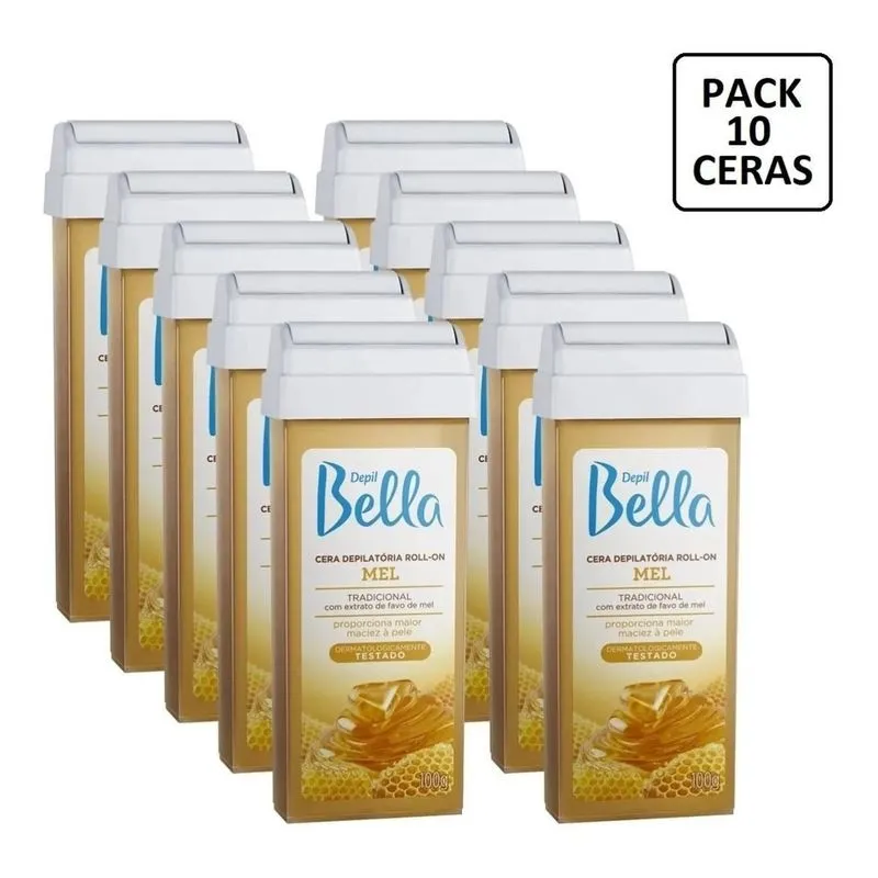 Refil Cera Roll-On Depil Bella Kit 10x100g Mel Pele Macia Dermatologicamente Testado Kit 10 Refil Cera Roll-On 100G Depilação Depil Bella Mel
