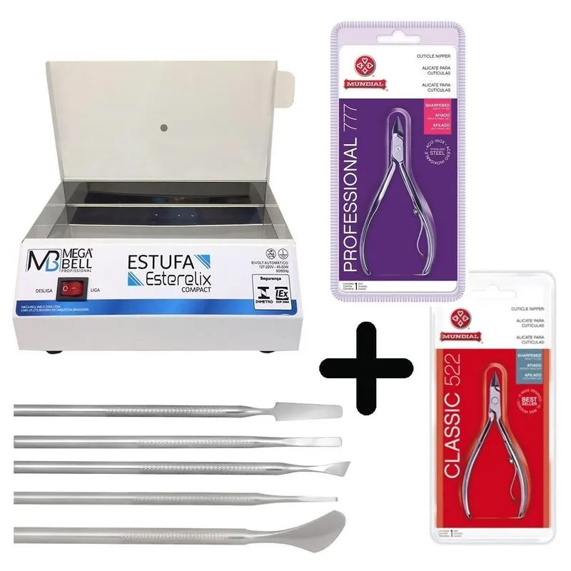 Estufa Manicure Esterilizador Alicate + Kit Podologo 5 Peças