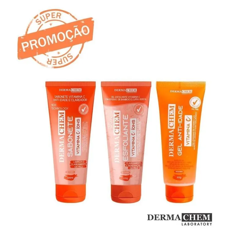 Kit Anti-Idade Vitamina C Sabonete Esfoliante Gel Dermachem