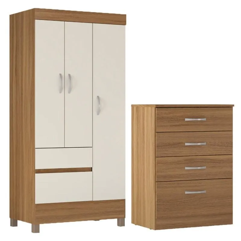 Kit Guarda Roupa Solteiro 3 Portas Wind Cômoda Astral