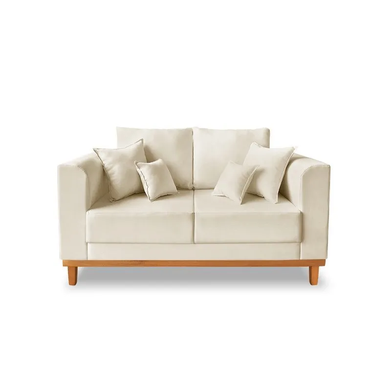 Sofá Namoradeira Viena 02 Lugares Para Sala de Estar Suede Bege - Madeira Prima Deccor