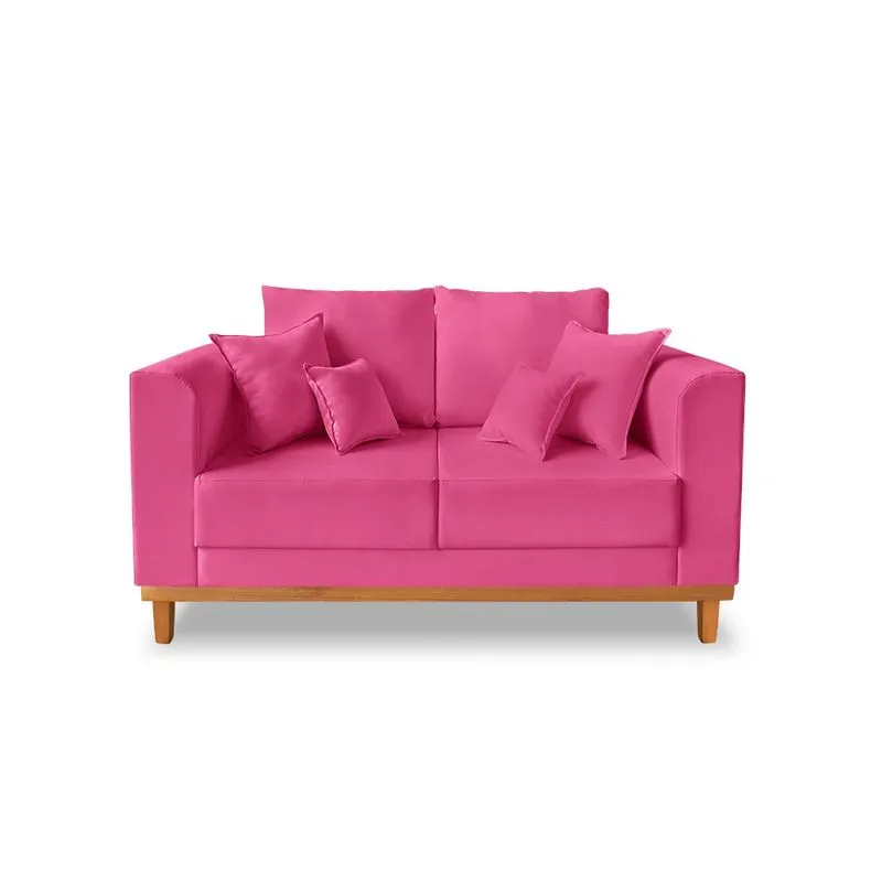 Sofá Namoradeira Viena 02 Lugares Com Almofadas Decorativa Suede Pink - Madeira Prima Deccor