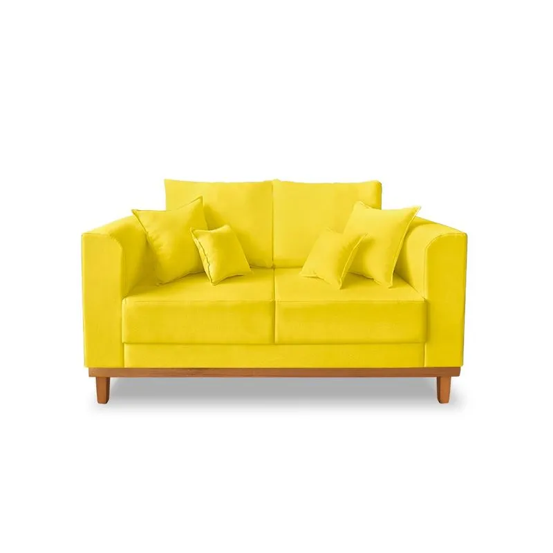 Sofá Namoradeira Viena 02 Lugares Para Escritorio Suede Amarelo - Madeira Prima Deccor