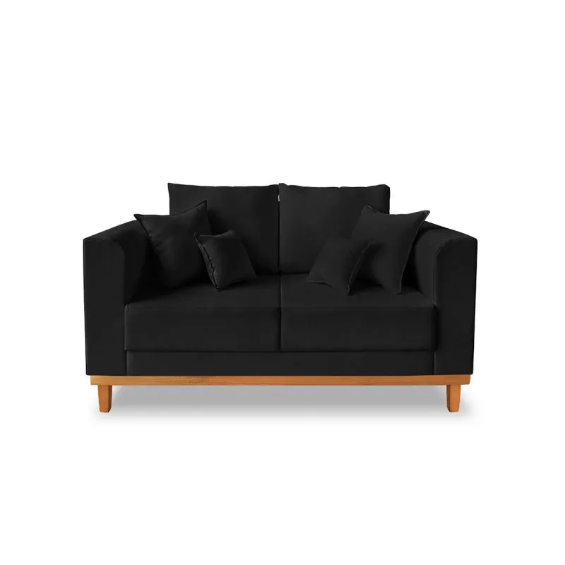 Sofá Namoradeira Viena 02 Lugares Com Base de Madeira Suede Preto - Madeira Prima Deccor