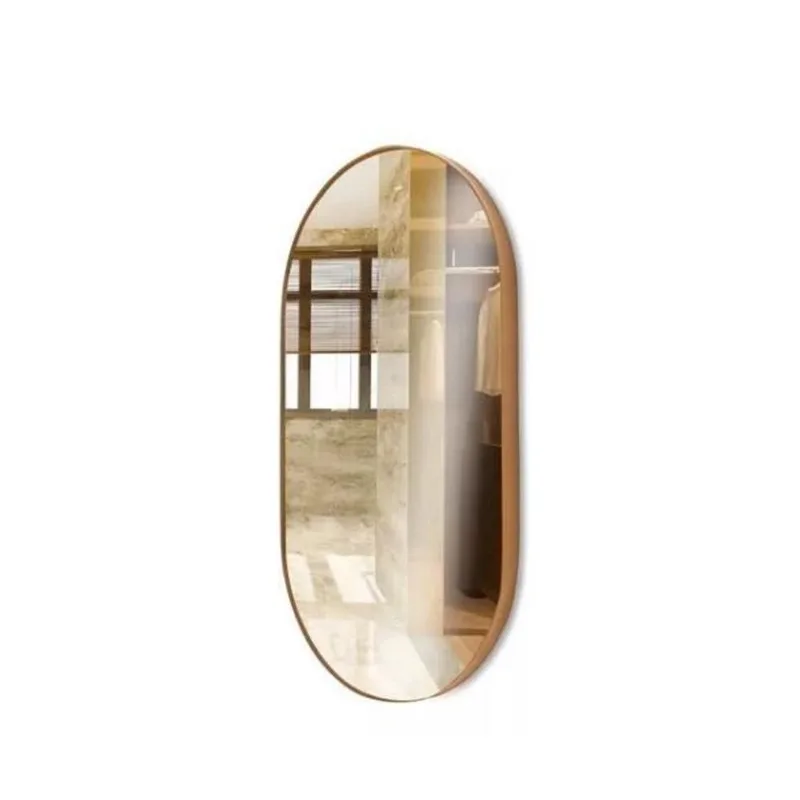 Espelho Parede Oval Moldura Couro Para Sala Quarto Banheiro