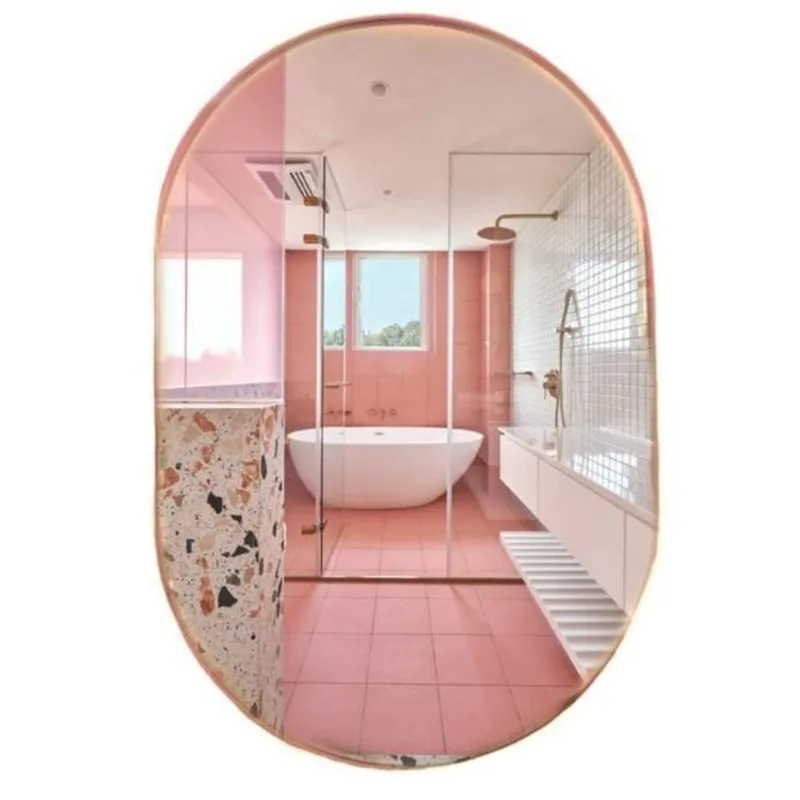 Espelho Oval 60cm - Couro Ecológico - Reflexo Nítido