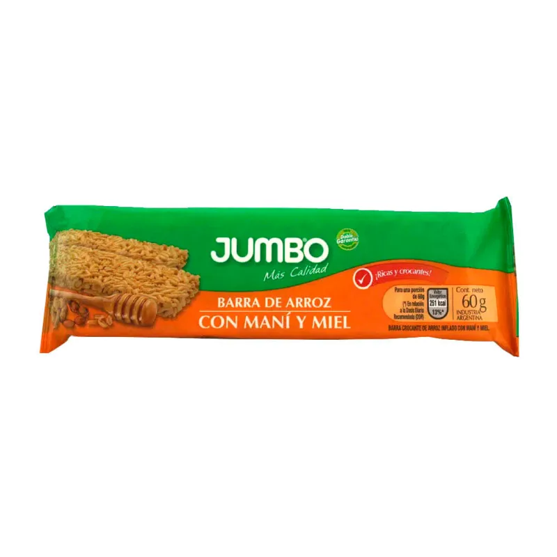 Barra De Arroz Con Mani Y Miel Jumbo 60 Gr
