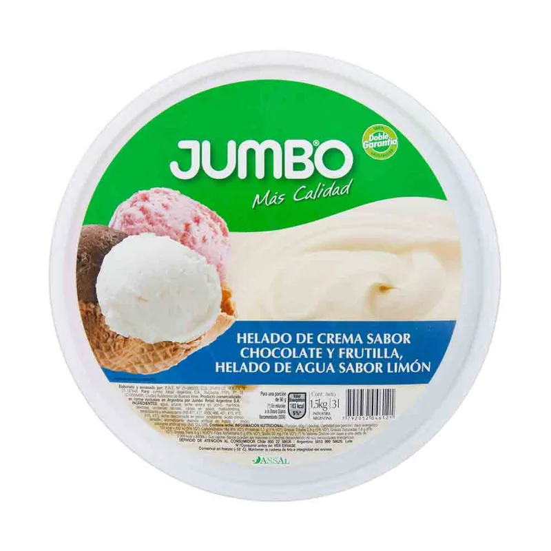 Helado Jumbo De Chocolate, Frutilla Y Limón 1,5 Kg