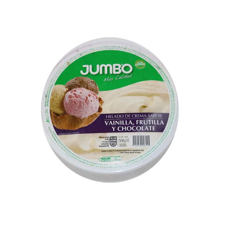 Helado Jumbo De Vainilla, Frutilla Y Chocolate 500 Gr