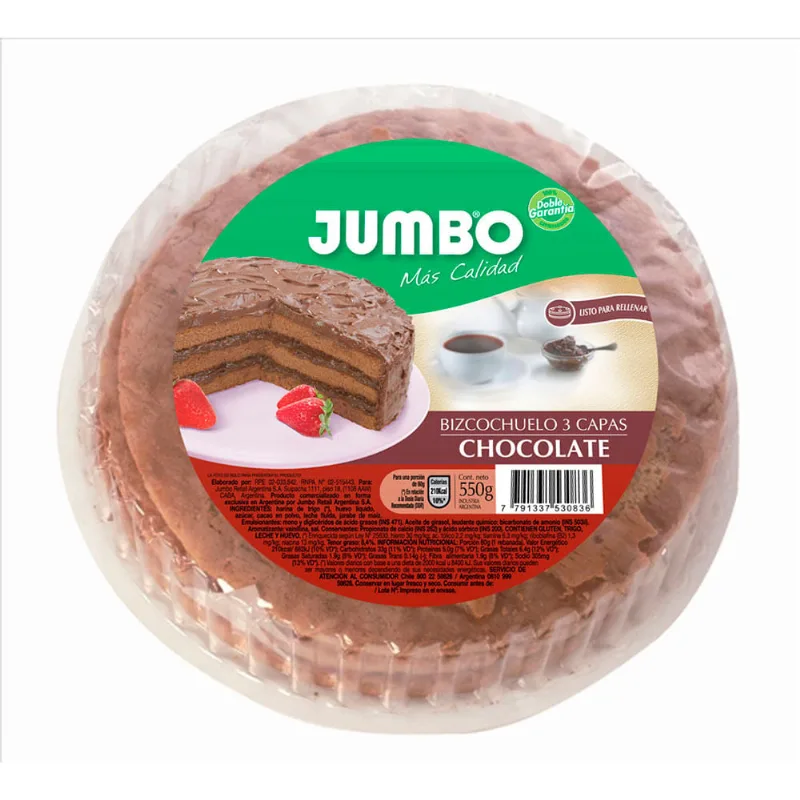 Bizcochuelo Jumbo Cortado En Tres Capas 750 Gr