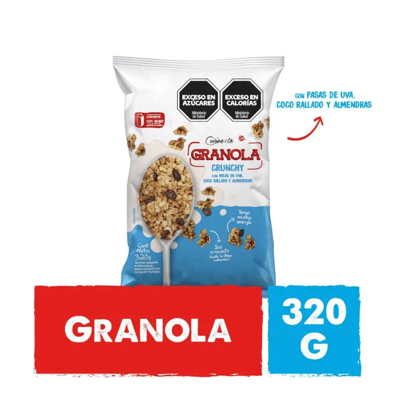 Granola Crunchy Sabor Pasas de Uva, Coco Rallado y Almendras 320 Grs Cuisine & Co
