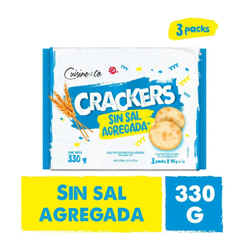 Crackers Sin Sal Agregada Tripack 330 Grs Cuisine & Co