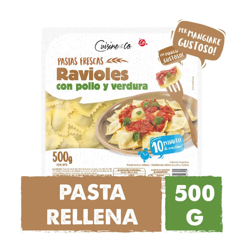 Ravioles de Sabor pollo y verdura 500 Grs Cuisine & Co
